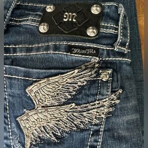 Miss Me Denim Jeans with Silver Wing Detail, Straight leg
